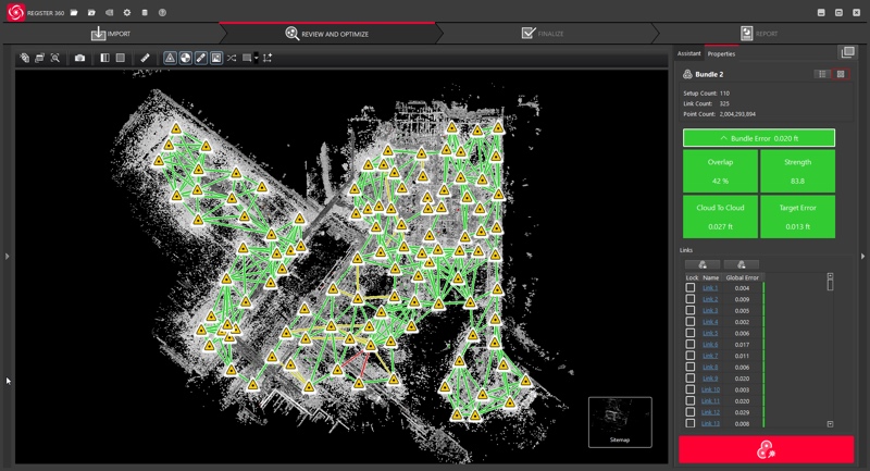 Cyclone REGISTER 360 shows you the network of scanner setups, with lines indicating their connections.