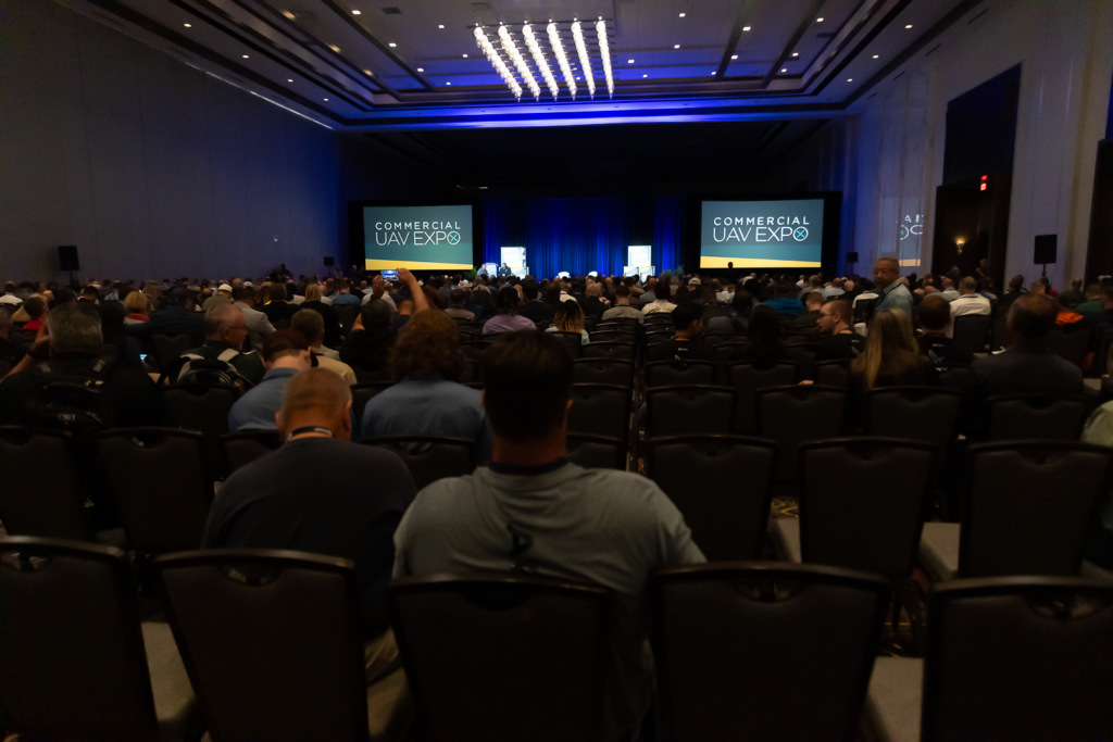 A crowded room at Commercial UAV Expo conference